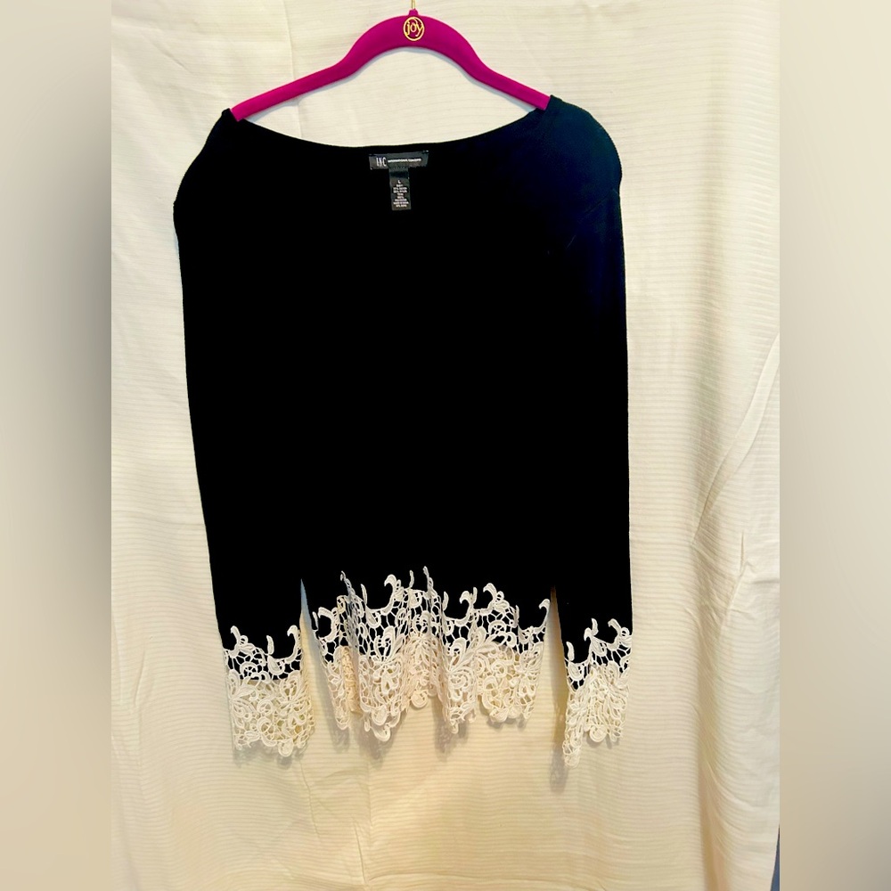 INC Black sweater with decorative white trim